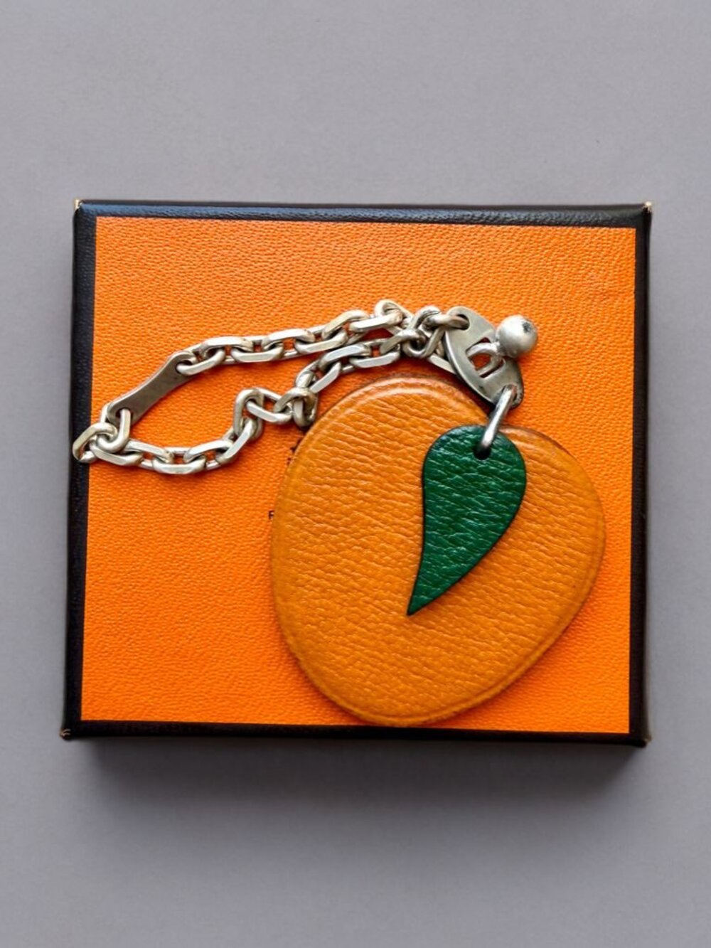 Hermes Faubourg Saint-Honore Orange Apricot Fruit Leather Bag Charm